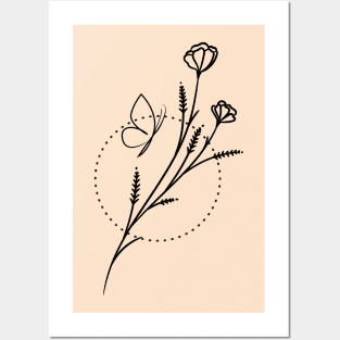 Minimal Flower and Butterfly Posters and Art